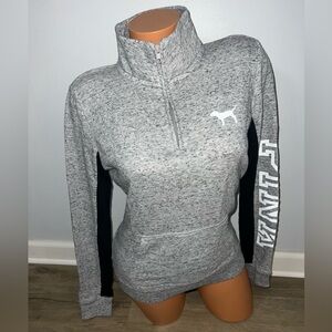 Pink Victoria’s Secret 1/4 Zip Gray sweatshirt pullover logo shirt top XS